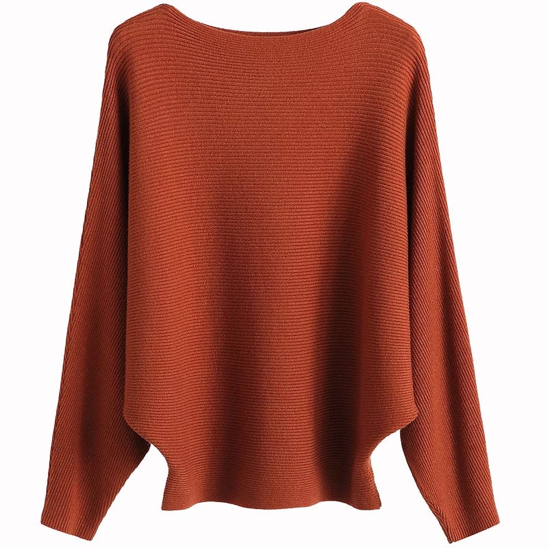 Ckikiou Womens Lightweight Oversized Boat Neck Sweaters Tops Dolman Batwing Sleeve Ribbed Knitted Pullovers Caramel - Image 1